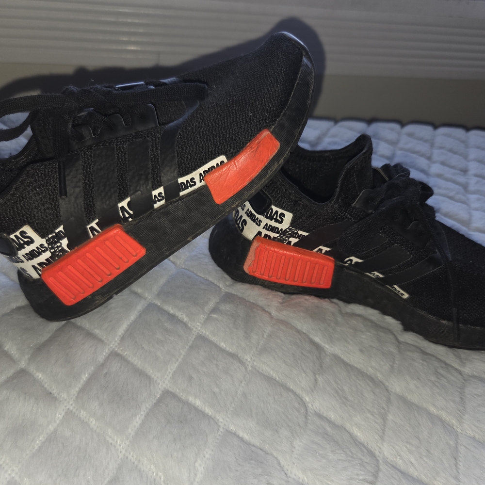 Adidas Kids Black Sneakers with Red Highlights